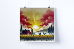 Sunrise on a farm - Digital Illustrations Product Image 5