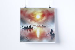 Sunrise over a misty river - Digital Illustrations Product Image 2
