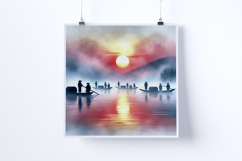 Sunrise over a misty river - Digital Illustrations Product Image 5