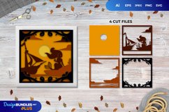 Mermaid Waving to the Ship at Sunset 3D Shadowbox Papercut Product Image 1