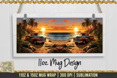Vintage Pickup Truck - Sunset Beach Mug Wrap | 300 dpi SPNG Product Image 2