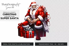 Super Santa Claus Clipart, Christmas PNG Sublimation V7 Product Image 1