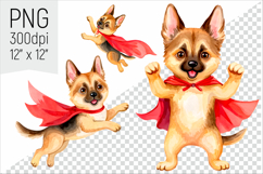  Superhero German Shepherd. Perfect for kids party invitations, nursery wall art, greeting cards, educational materials, or creative craft projects