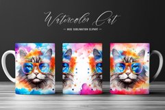Watercolor Sublimation Cute Cat Mug Wrap Design Product Image 1