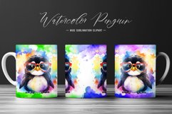 Watercolor Sublimation Cute Penguin Mug Wrap Design Product Image 1
