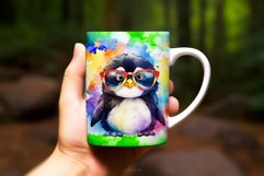 Watercolor Sublimation Cute Penguin Mug Wrap Design Product Image 2