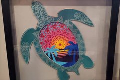 Surfing Paradise -- Set of 3 layered designs of mandalas with Beach sunrise, Palm trees, Vintage surf van and surfboards / Sea turtle with Sunset on the Beach / Surfer on the waves. These designs are made for any compatible cutting machines