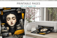 Surreal Woman Face Art Pages, Printable Portraits Product Image 3