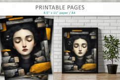 Surreal Woman Face Art Pages, Printable Portraits Product Image 1