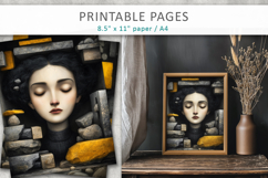 Surreal Woman Face Art Pages, Printable Portraits Product Image 4