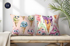 Surreal Ice Cream Cones with Monster Eyes Digital Papers Product Image 2