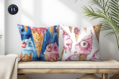 Surreal Ice Cream Cones with Monster Eyes Digital Papers Product Image 2