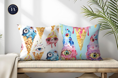 Surreal Ice Cream Cones with Monster Eyes Digital Papers Product Image 2