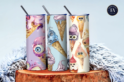 Surreal Ice Cream Cones with Monster Eyes Digital Papers Product Image 3