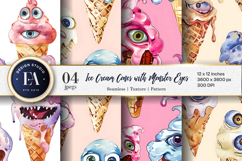 Surreal Ice Cream Cones with Monster Eyes Digital Papers Product Image 1