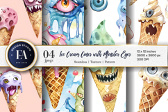 Surreal Ice Cream Cones with Monster Eyes Digital Papers Product Image 1