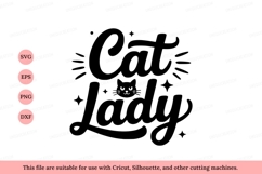 Cute cat lady lettering black white Product Image 1