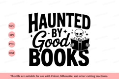 Haunted by good books skeleton reading halloween Product Image 1