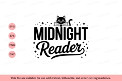 Midnight reader cat book reading stars Product Image 1