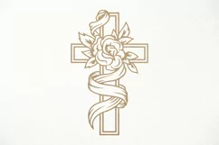 Floral Cross SVG. Christian Jesus Cross, rose flower, ribbon Product Image 1