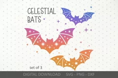 Celestial Bat SVG. Bat with Stars. Halloween Bats silhouette Product Image 3