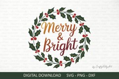 Merry and Bright, Holly wreath, Round door sign sublimation Product Image 1