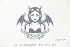 Evil devil girl with dragon wings, Halloween dark angel SVG Product Image 1
