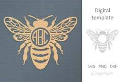Bee Monogram Frame SVG laser cut. Bumblebee cutting template Product Image 1
