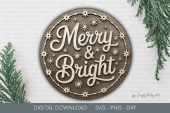 Merry and Bright SVG sign, Christmas round door hanger SVG Product Image 2