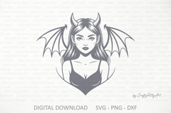 Evil devil girl with dragon wings, Halloween dark angel SVG Product Image 1