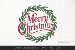Distressed Merry Christmas SVG, Retro vintage wreath clipart Product Image 1