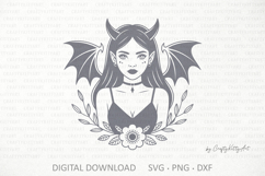 Evil devil girl with dragon wings, Halloween dark angel SVG Product Image 1