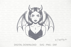 Evil devil girl with dragon wings, Halloween dark angel SVG Product Image 1
