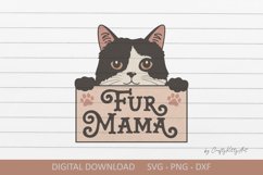 Fur Mama SVG. Cute cat lover quote clipart. Peeking cat SVG Product Image 1