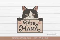 Fur Mama SVG. Cute cat lover quote clipart. Peeking cat SVG Product Image 1