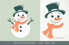 Cute Snowman SVG, Snowman in scarf with a happy smiling face Product Image 1