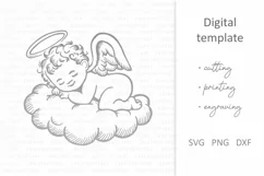 Baby Angel SVG. Angel baby with wings sleeping in clouds. Product Image 2