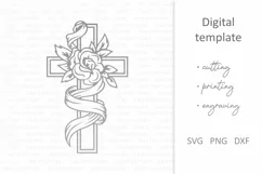 Floral Cross SVG. Christian Jesus Cross, rose flower, ribbon Product Image 2