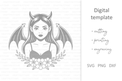 Evil devil girl with dragon wings, Halloween dark angel SVG Product Image 2
