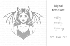 Evil devil girl with dragon wings, Halloween dark angel SVG Product Image 2