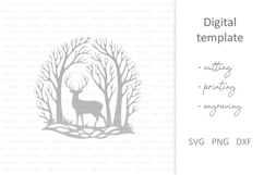 Forest Deer laser cut file, Deer paper cutting silhouette Product Image 2