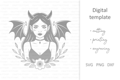 Evil devil girl with dragon wings, Halloween dark angel SVG Product Image 2