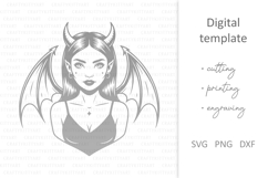 Evil devil girl with dragon wings, Halloween dark angel SVG Product Image 2