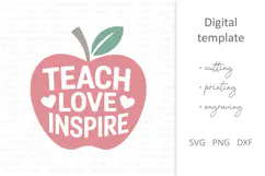 Teach Love Inspire SVG, Teacher apple, Teacher appreciation Product Image 5