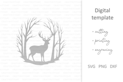 Forest Deer laser cut file, Deer paper cutting silhouette Product Image 2