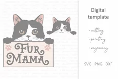 Fur Mama SVG. Cute cat lover quote clipart. Peeking cat SVG Product Image 2