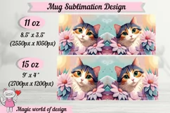 Cat in flowers sublimation design PNG for mug 11oz & 15oz Product Image 3