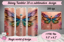 3D Dragonfly 20oz Skinny Tumbler Sublimation Wrap png Product Image 1