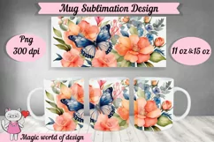Butterflies with flowers Mug wrap 11oz & 15oz, sublimation Product Image 1