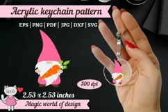 Acrylic Keychain pink Gnome svg with carrots Pattern Product Image 1